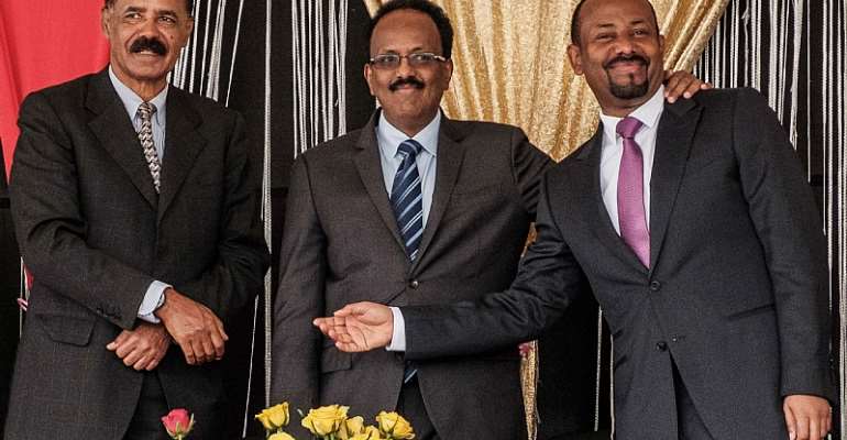 Eritrea's President Isaias Afwerki (left), Ethiopia's Prime Minister Abiy Ahmed (right) and Somalia's President Mohamed Abdullahi Mohamed. - Source: