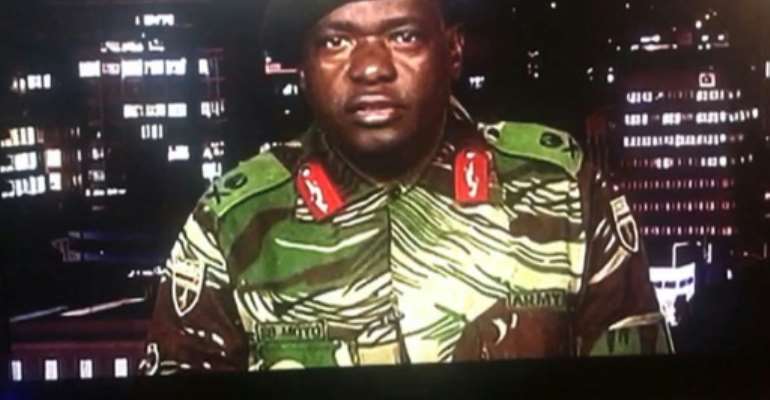 A video grab taken from a broadcast by Moyo, then a general, on November 15, 2017. By Dewa MAVHINGA (ZBC/AFP)