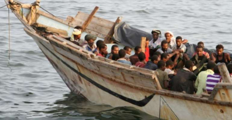 African illegal immigrants in Yemen's southern port city of Aden on September 26, 2016, before being deported to Somalia. By SALEH AL-OBEIDI (AFP)