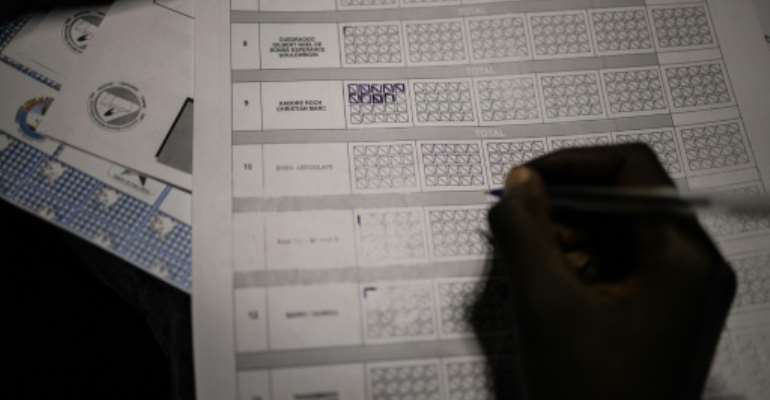 An electoral commission official counts votes during vote counting at a polling station during Burkina Faso's presidential and legislative elections, on November 22, 2020 in Ouagadougou. By OLYMPIA DE MAISMONT (AFP/File)
