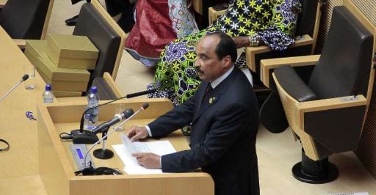Mauritanian President Mohamed Ould Abdel Aziz delivers a speech at the 22nd African Union (AU) summit in Addis Ababa on January 31, 2014. By Solan Gemechu (AFP)