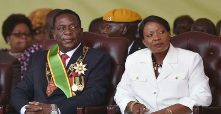 Auxillia Mnangagwa, pictured next to her husband, President Emmerson Mnangagwa, at his swearing-in in November 2017. By TONY KARUMBA (AFP/File)