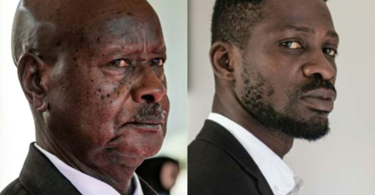 Contenders: President Yoweri Museveni, left, and musician-turned-politician Robert Kyagulanyi, also known as Bobi Wine. By Sumy Sadurni , YASUYOSHI CHIBA (AFP/File)