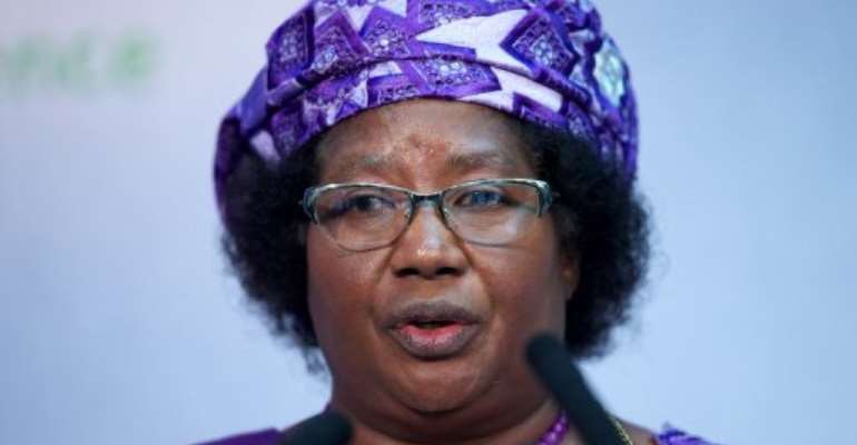 Joyce Banda addresses the Nutrition for Growth global hunger summit in central London on June 8, 2013. By Andrew Cowie (AFP/File)