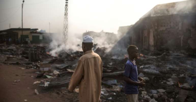 Dozens of stores have been burned down in Bangui's PK5 district, a flashpoint for violence in the Central African Republic. By FLORENT VERGNES (AFP)
