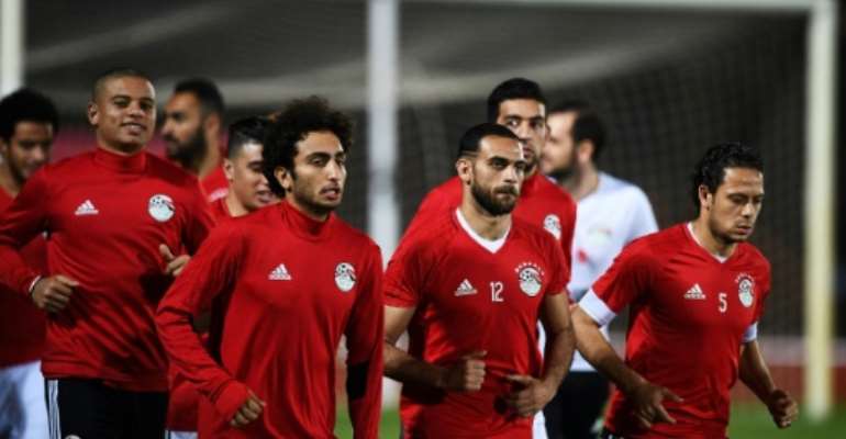 Egypt's players take part in a training session in Port-Gentil on January 22, 2017, during the 2017 Africa Cup of Nations tournament in Gabon. By Justin TALLIS (AFP/File)