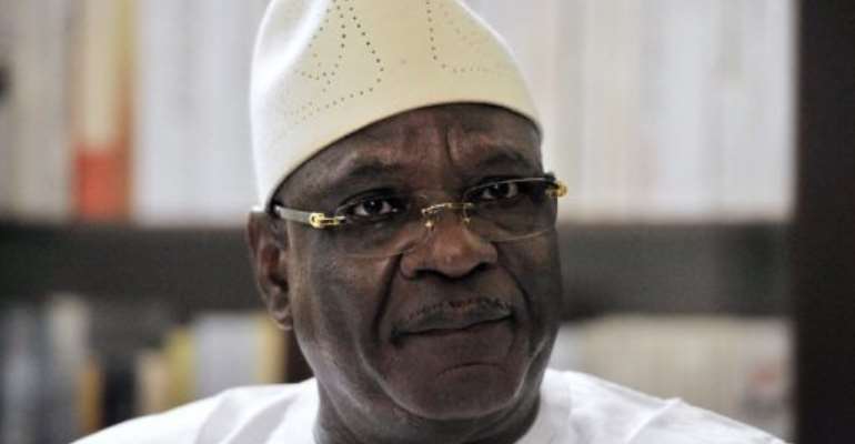 Ibrahim Boubacar Keita speaks in an interview in Bamako on August 9, 2013. By Issouf Sanogo (AFP/File)