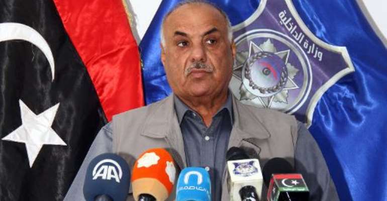 Libya's interim interior minister Salah Mazek holds a press conference on May 10, 2014 in the Libyan capital Tripoli. By Mahmud Turkia (AFP)