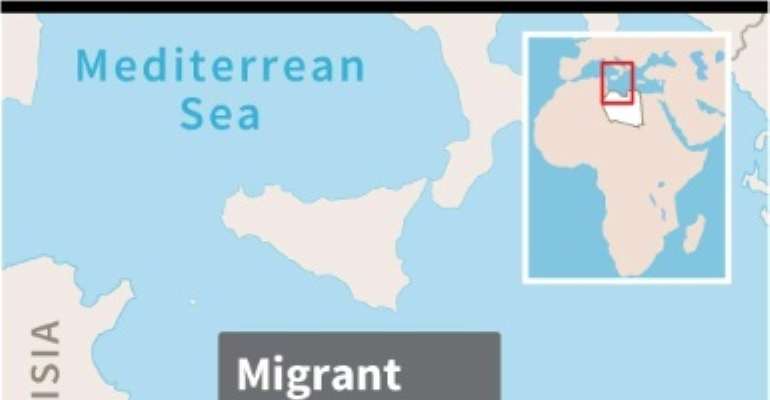 Map of Libya locating shipwreck where a number of migrants drowned. By Paz PIZARRO (AFP)