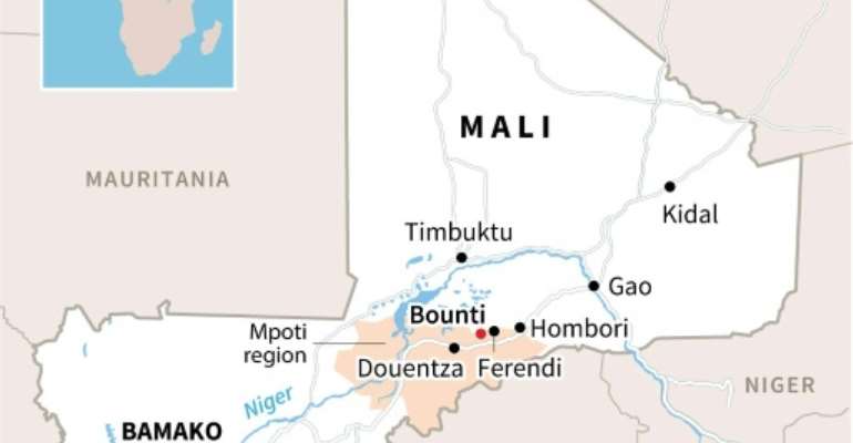 Map of Mali locating Bounti, where villagers say they were attacked on Sunday. By Manel MENGUELTI (AFP)