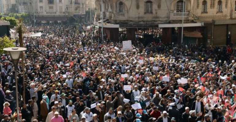 Workers, teachers and civil servants take part in a demonstration on April 6, 2014 in Casablanca. By Fadel Senna (AFP/File)