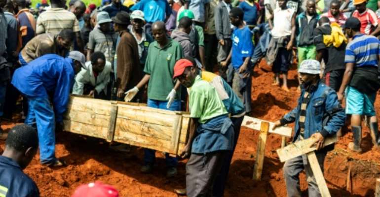 Mourning: Victims of the disaster were given a joint burial on Monday at the local cemetery, Chimanimani Heroes Acre. By Zinyange AUNTONY (AFP)