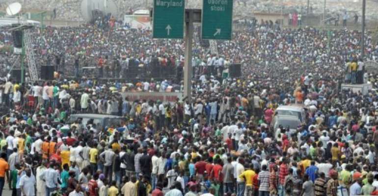 Nigerians gather during a protest against the scrapping of oil subsidy at Gani Fawehinmi Park. By Pius Utomi Ekpei (AFP/File)