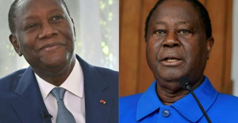 Ouattara, left, and Bedie, right, have been central figures in Ivorian politics for decades. Their relationship has known periods of alliance and bouts of feuding. By Issouf SANOGO (AFP)