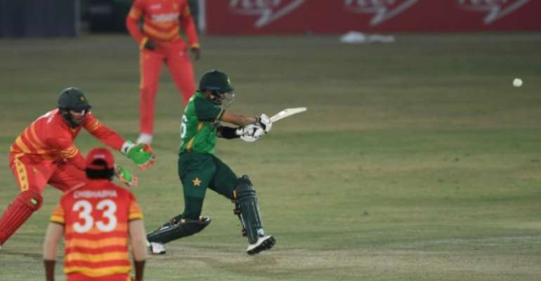 Pakistan captain Babar Azam en route to a 74-ball 77 in the second one-day international against Zimbabwe at the Rawalpindi Cricket Stadium. By Aamir QURESHI (AFP)