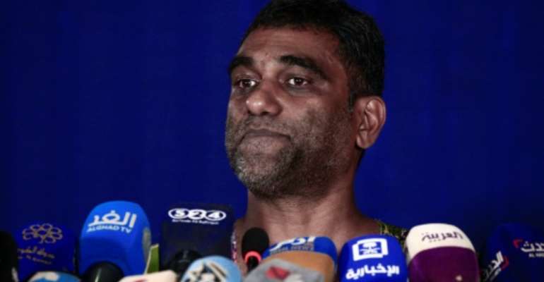 Secretary-General of Amnesty International Kumi Naidoo speaks during a press conference in Sudan's capital Khartoum on Friday. By Ebrahim HAMID (AFP)