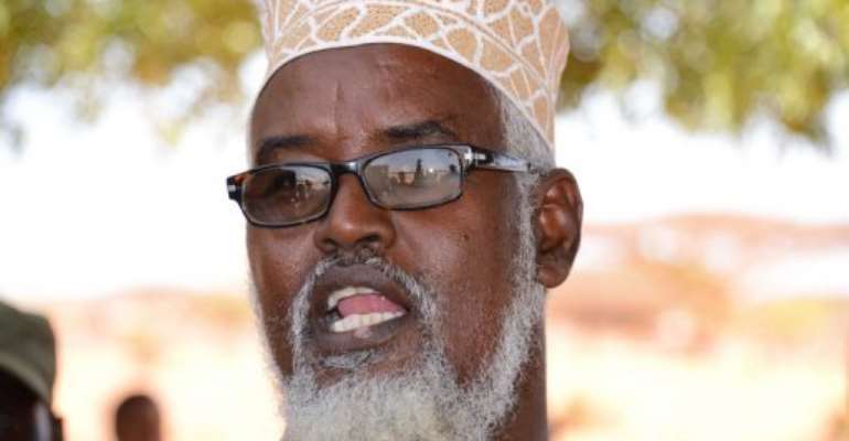 Ahmed Madobe, leader of the Ras Kamboni militia, speaks during a meeting in Kismayo on February 28, 2013. By Mohamed Abdiwahab (AFP/File)