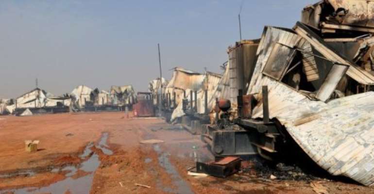 A picture taken on March 28, 2012 shows destruction in Sudan's southern oil centre of Heglig. By (AFP/File)