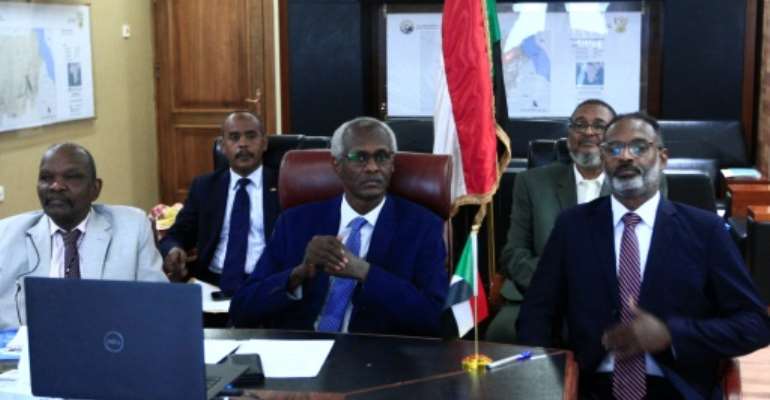 Sudan's Minister of Irrigation and Water Yasser Abbas participates in a videoconference with his Egyptian and Ethiopian counterparts over a giant Blue Nile dam. By Ebrahim HAMID (AFP)