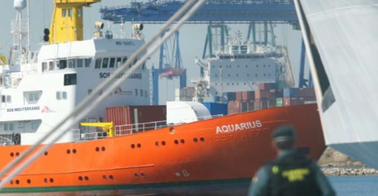 The Aquarius rescue ship enters the port of Valencia on June 17, 2018. By Pau Barrena (AFP/File)
