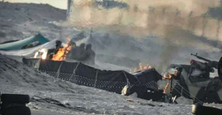 The Moroccan army released pictures is said show tents used by the Polisario Front ablaze near the Mauritanian border. By - (AFP/File)