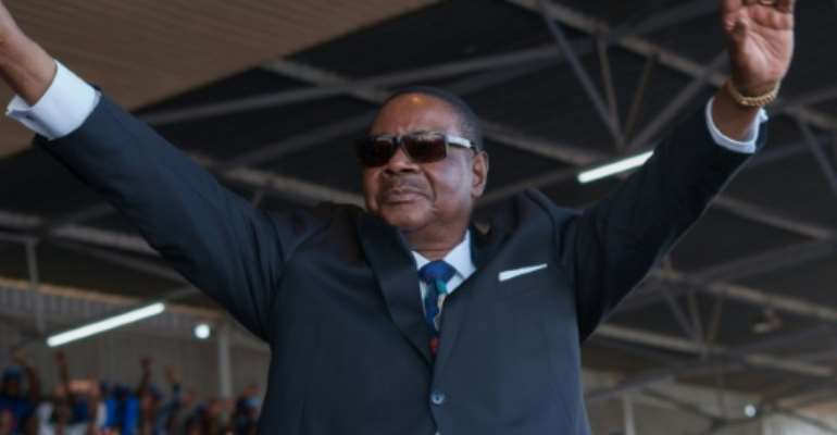 Thousands of demonstrators are protesting the re-election of President Peter Mutharika, seen here at his May 2019 swearing-in ceremony. By AMOS GUMULIRA (AFP/File)