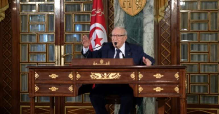 Tunisian President Beji Caid Essebsi gives a press conference on November 8, 2018 at the presidential palace in northern Tunis. By FETHI BELAID (AFP)