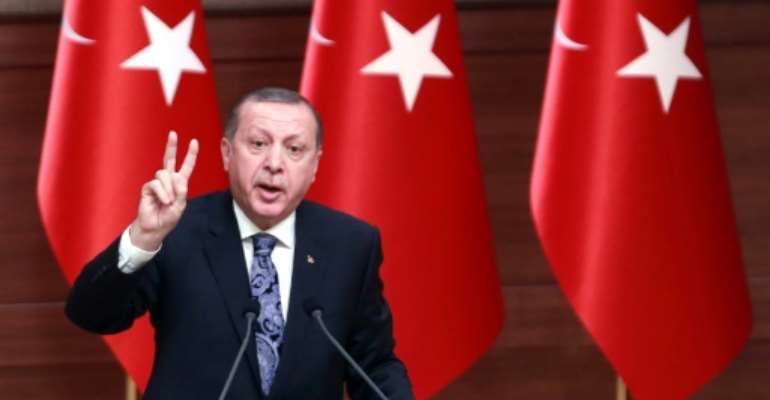 Turkish President Recep Tayyip Erdogan delivers a speech at the Presidential complex in Ankara, on January 19, 2017. By Adem ALTAN (AFP/File)