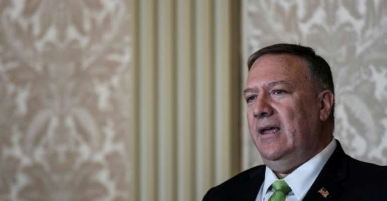 US Secretary of State Mike Pompeo gives a press conference in Portugal, before heading to Morocco. By PATRICIA DE MELO MOREIRA (AFP)