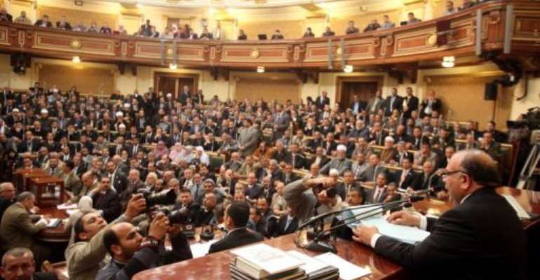 Speaker of the Egyptian parliament, Saad al-Katatni of the Muslim Brotherhood, addresses the parliament. By Khaled Elfiqi (AFP/POOL/File)