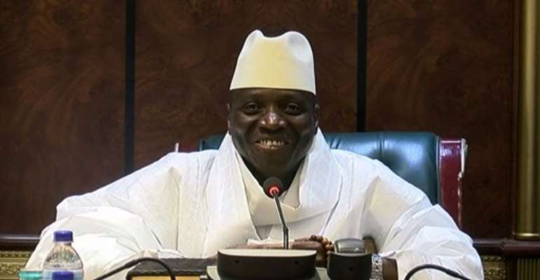Yahya Jammeh, pictured in the twilight of his reign, shortly after the December 2016 elections. By Handout (GRTS - Gambia Radio and Television Services/AFP)