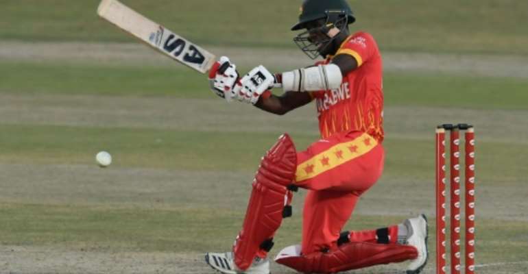 Zimbabwe's Wesley Madhevere plays a shot on his way to 70 not out off 48 balls against Pakistan the first Twenty20 match between at Rawalpindi Cricket Stadium. By Aamir QURESHI (AFP)
