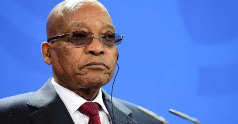 South African President Jacob Zuma attending a press conference following talks with the German Chancellor at the chancellery in Berlin. By John MacDougall (AFP/File)