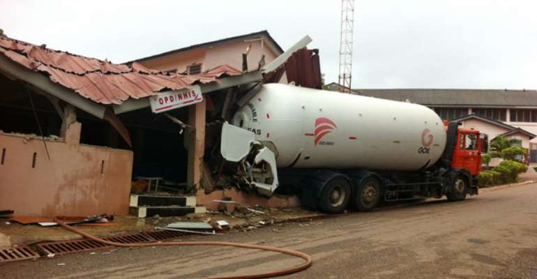 Tragedy averted as gas-filled tanker hits hospital
