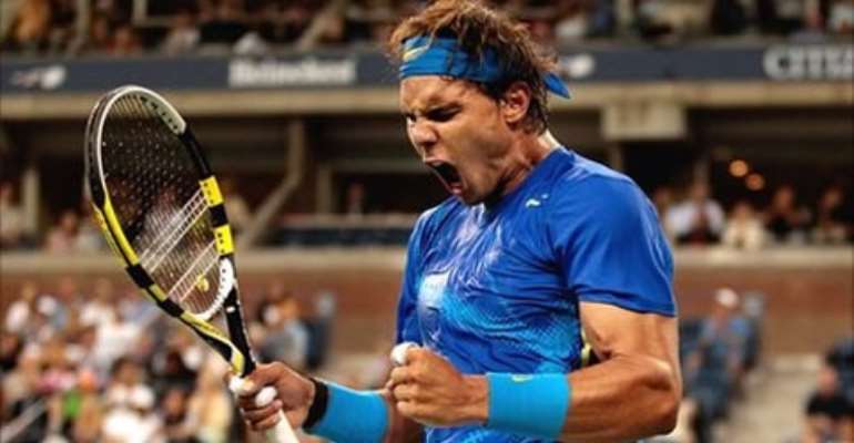 Rafael Nadal of Spain celebrates his win over Novak Djokovic of Serbia during semi-final action at the men's Rogers Cup tennis tournament in Montreal
