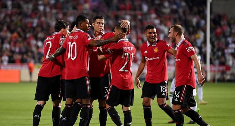 NICOSIA, CYPRUS - OCTOBER 06: Anthony Martial of Manchester United celebrates with teammates after scoring their team's second goal during the UEFA Europa League group E match between Omonia Nikosia and Manchester United at GSP Stadium on October 06, 2022Image credit: Getty Images