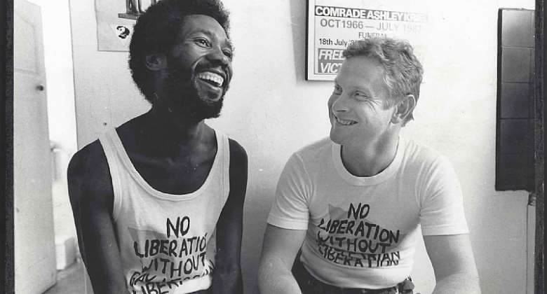 Simon Nkoli left with activist and physician Ivan Toms in 1989.   - Source: Courtesy Julia Nicol CollectionGALA Queer Archive