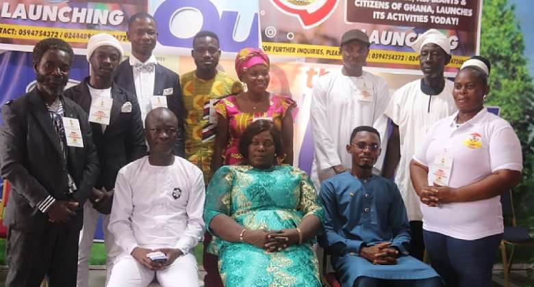 Group picture of members of APCACG and Mr. William Boadi in blue khaftan at the launch