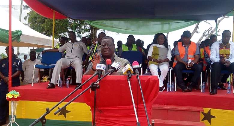 Minister for Roads, Amoako Atta addressing chiefs and people of Axim 
