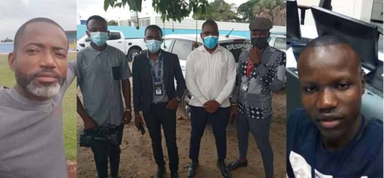 From left to right, Justino Campos, Daniel Lutaka, Anselmo Nhati, Orlando Luis, Antnio Luamba, and Telmo Gama; the six reporters were assaulted while covering a nationwide strike in Angola on January 10, 2022. Campos; Nhati; Gama