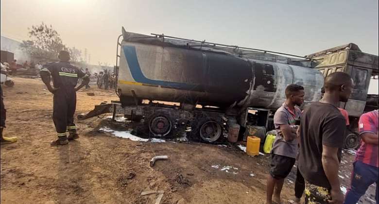 AR: Tanker discharging fuel to tricycles catch fire at Kaase