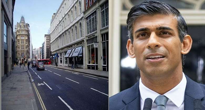 London streets and the British Prime Minister, Rishi Sunak
