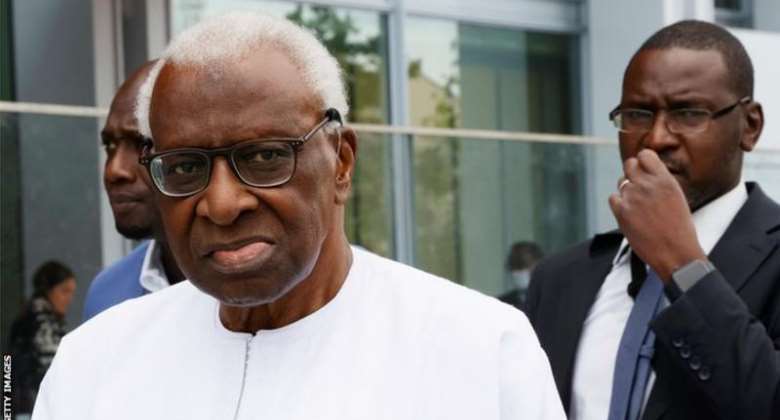 Senegal's former World Athletics president Lamine Diack during his corruption trial in France in 2020
