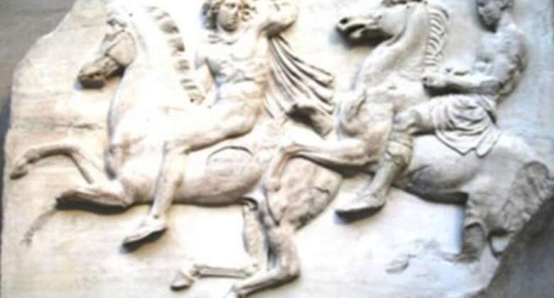 Two riders at the end of the west frieze Parthenon Marbles, Greece, now in the British Museum, London