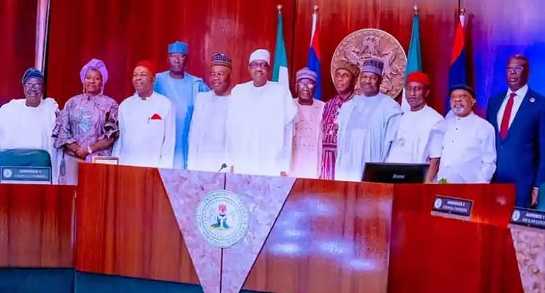 President Buhari and exiting Ministers