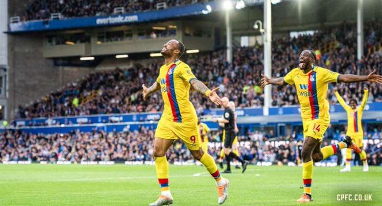Jordan Ayew celebrates after scoring for Crystal Palace against Everton. Photo creditCrystal Palace