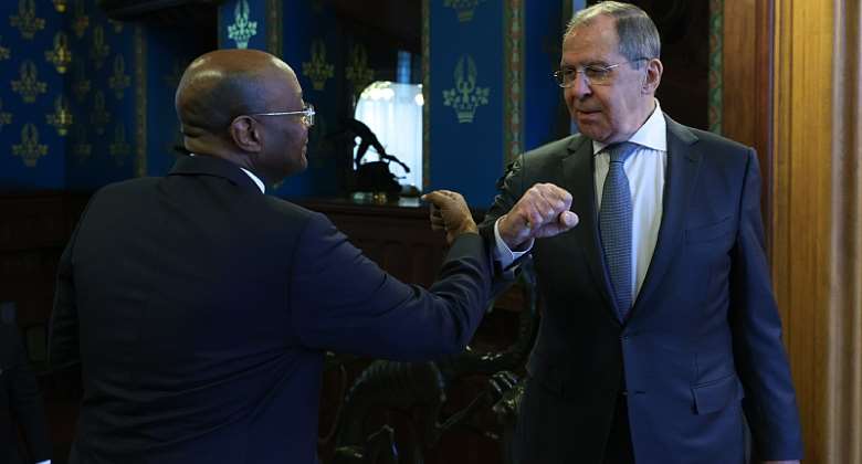 Gabonese Foreign Minister Pacome Moubelet-Boubeya and Russian Foreign Minister Sergey Lavrov