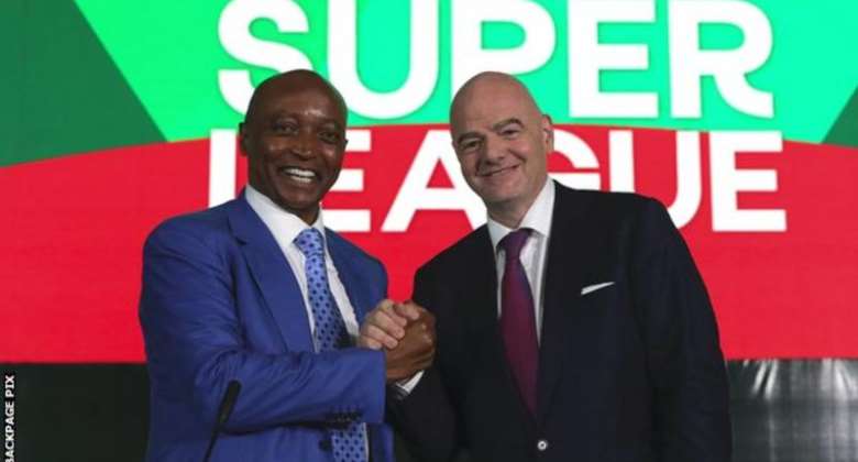 Fifa president Gianni Infantino right was alongside Confederation of African Football president Patrice Motsepe at the launch of the Africa Super League in Tanzania