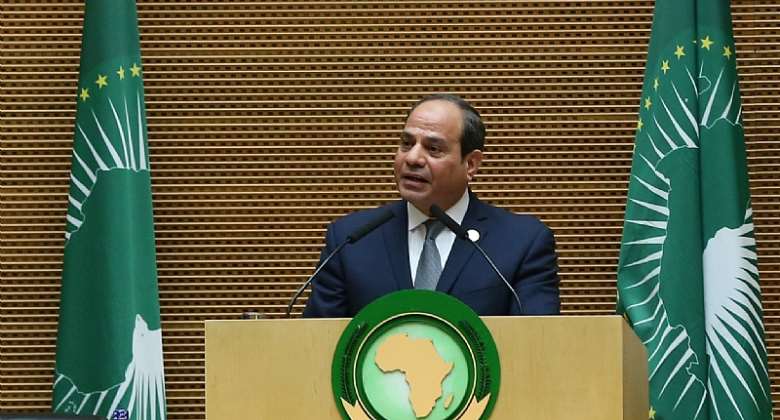 Egyptian President Abdel Fattah El-Sisi making a speech at the AU headquarters. - Source: Minasse Wondimu HailuAnadolu AgencyGetty Images