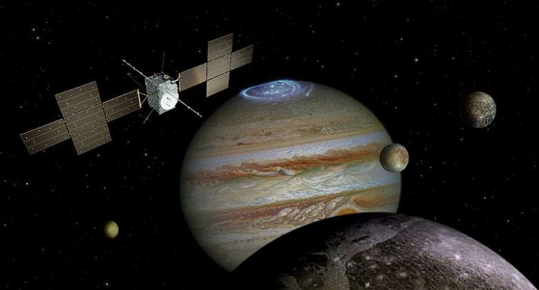  Spacecraft: ESAATG medialab; Jupiter: NASAESAJ. Nichols University of Leicester; Ganymede: NASAJPL; Io: NASAJPLUniversity of Arizona; Callisto and Europa: NASAJPLDLR